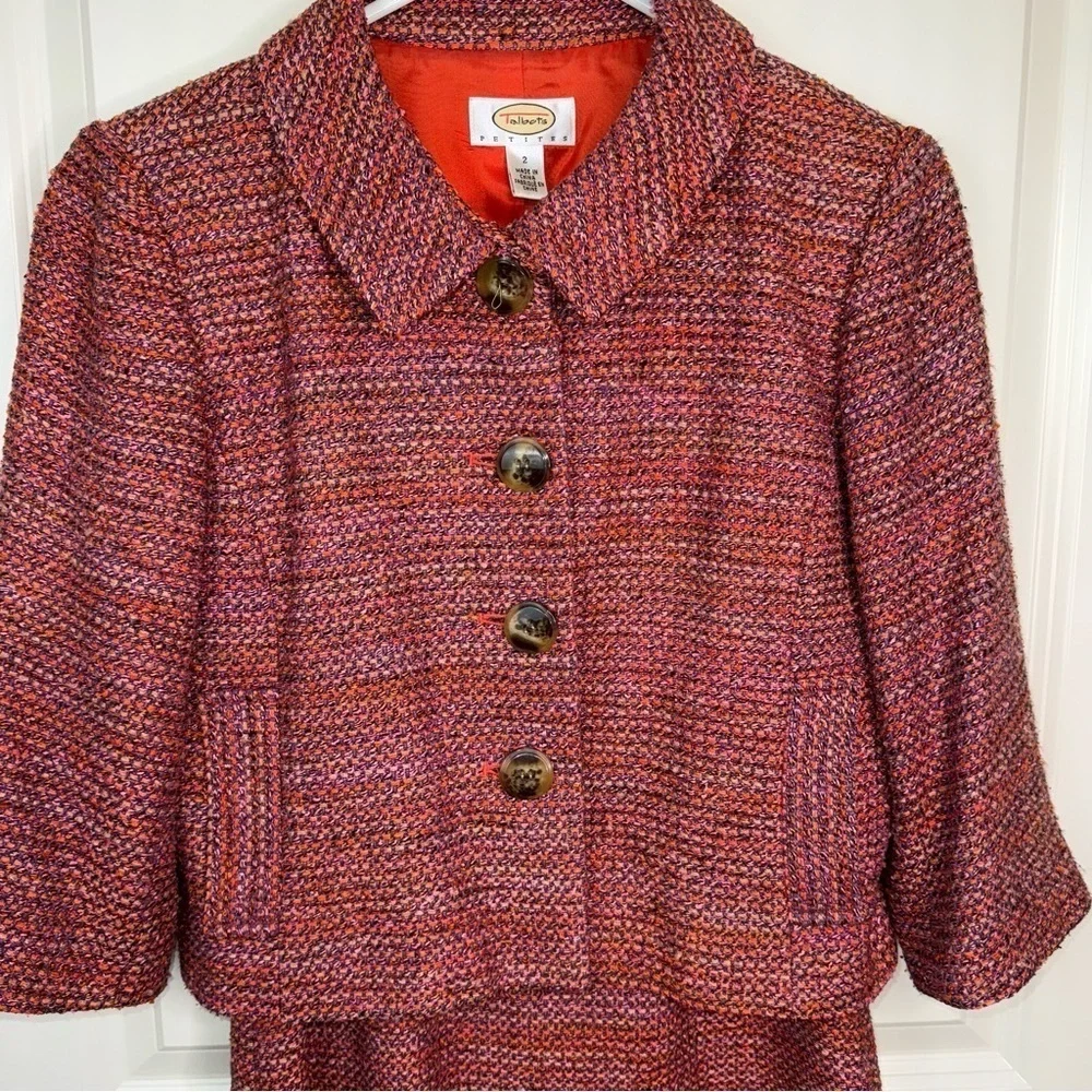 Vintage Talbots two-piece silk blend tweed sheath dress and jacket size 2 petite
